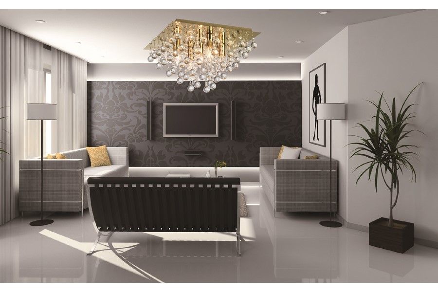 LANCASTER CRYSTAL krištáľový stropný luster zlatý 5xE14/40W, 42x42cm